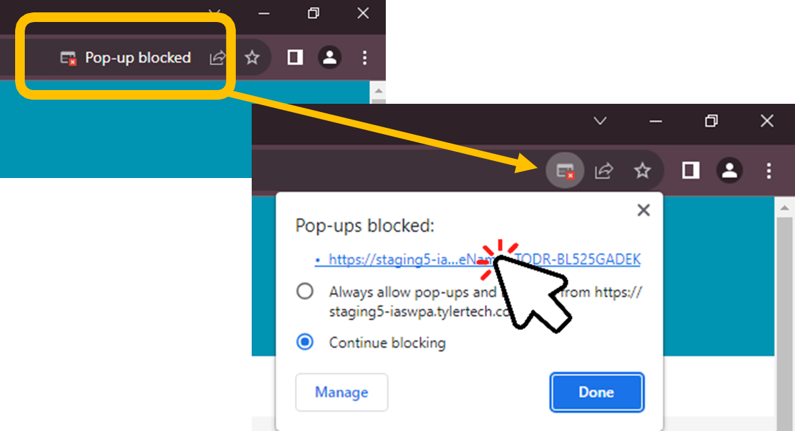 Screen capture of how to enable a pop-up